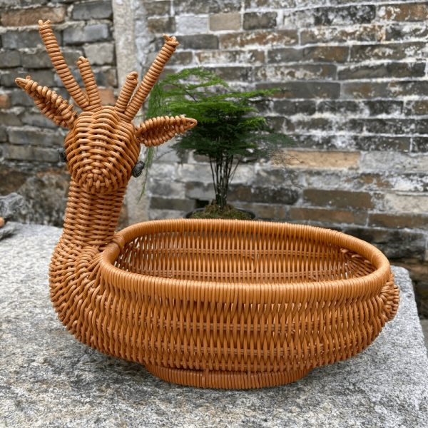 Handmade Imitation Rattan Deer Shaped Storage Basket - 图片 2